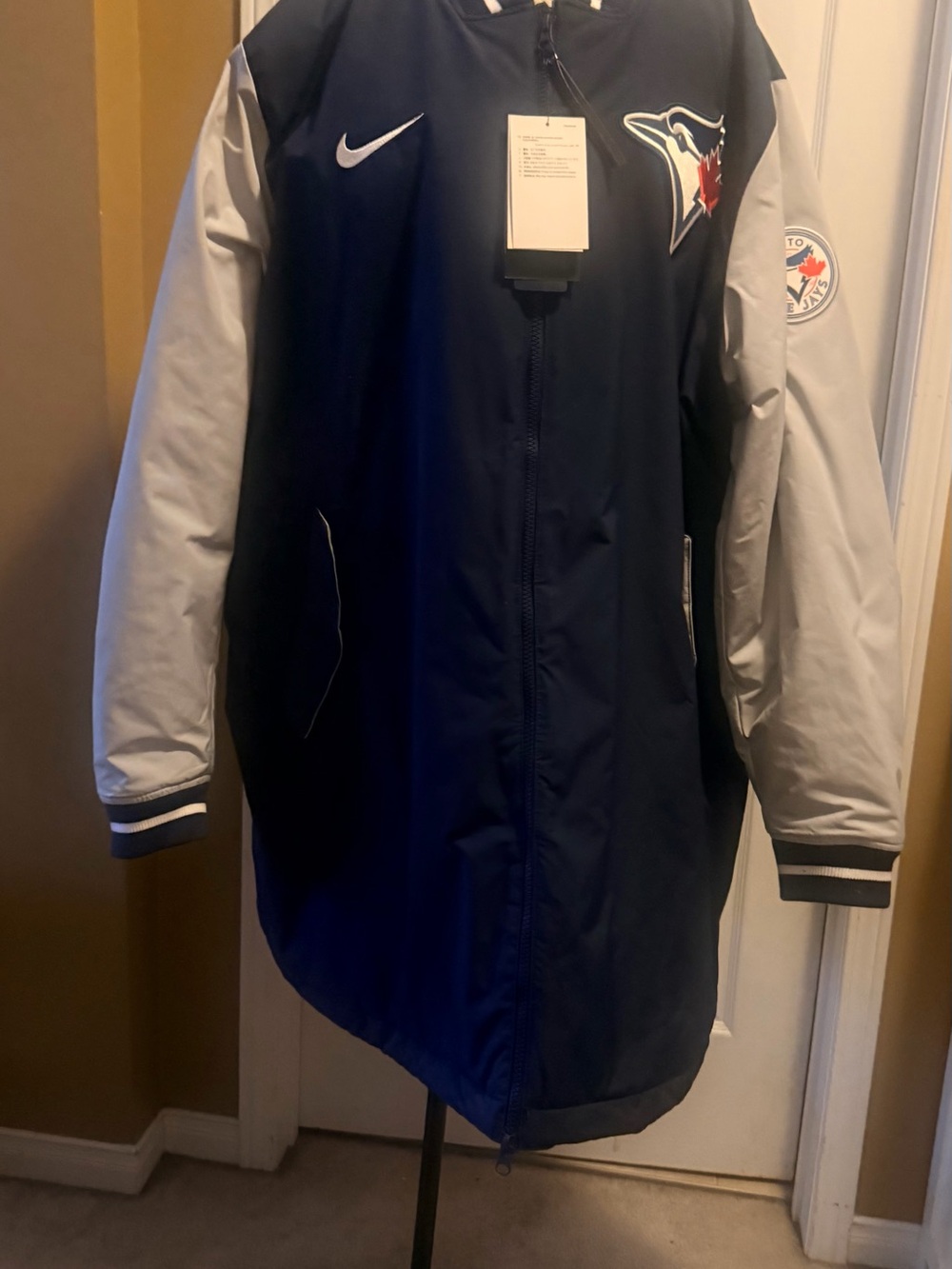 Nike Men’s Toronto Blue Jays Navy and White Bomber Jacket Parka